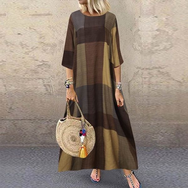 

xjw5 summer 2020casual sleeve plaid printed large size dress long skirt long skirtfor plus size dresses women