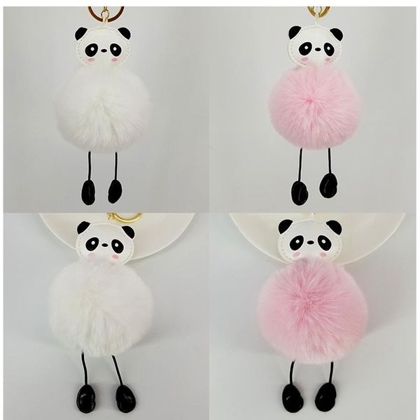 

keychains lovely panda keychain leather chains fur women trinkets suspension on bags car key chain keyrings toy gifts, Silver