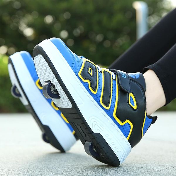 

athletic & outdoor children boy girl roller skate sneaker shoe for boys girls kids fashion tennis skating sneakers shoes with double two whe, Black