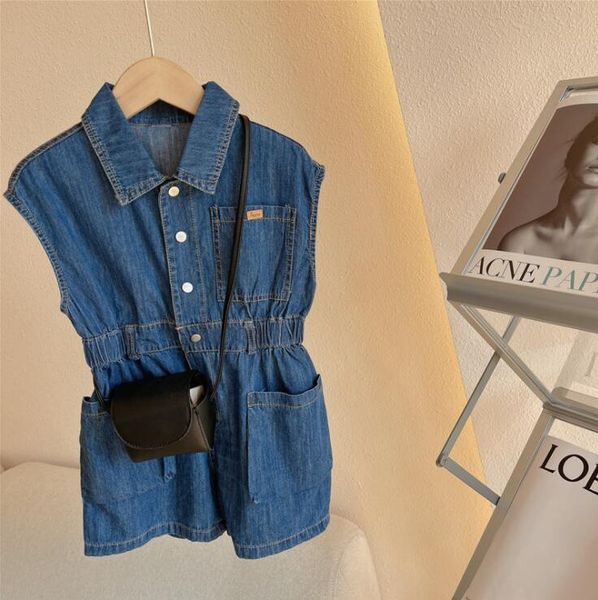 

jumpsuits 2021 stlye girls boys denim overalls summer cotton fashion kids pants 2-7t co468, Blue