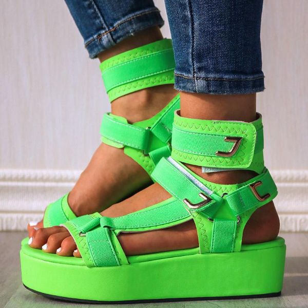 

large size 44 ins fluorescent green stylish flat platform sandals summer shoes women, Black