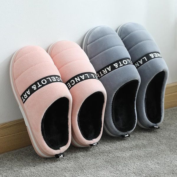 

slippers style cotton women thick bottom autumn and winter household couple indoor warmth wear-resistant drag non-slip, Black
