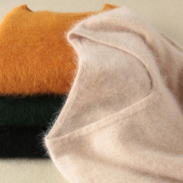 

women's sweaters super warm fluffy mink cashmere soft fur o-neck and pullovers for women autumn winter jumper female brand, White;black