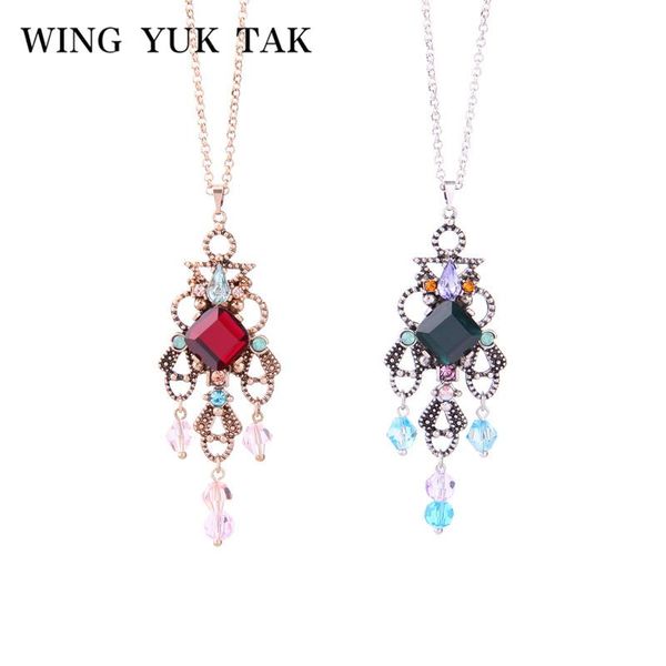

pendant necklaces wing yuk tak vintage long necklace design geometric blue crystal royal jewelry bohemia flower for women, Silver