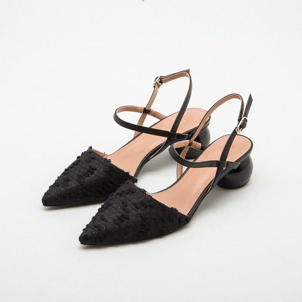 

dress shoes women's strap sandals thick heel 2021 summer fashion femal pointed toe slingbacks ladies designs manufacturers, Black