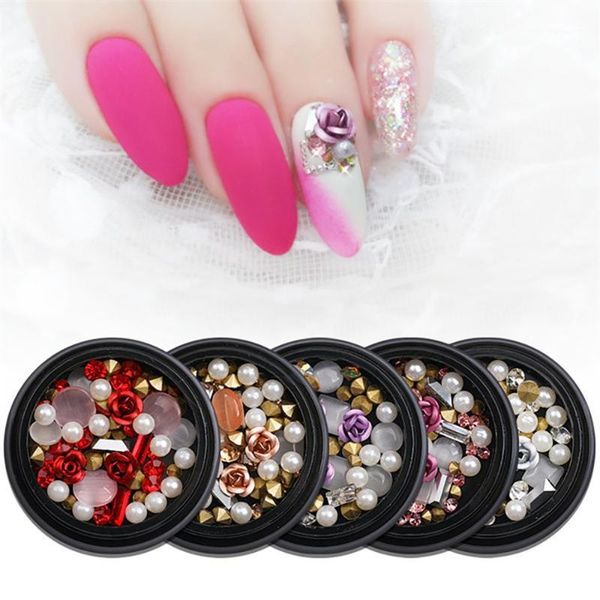 

box rose rhinestone diy gems shiny flower jewelry decoration fashion ladies manicure tools nail glitter art accessories1, Silver;gold