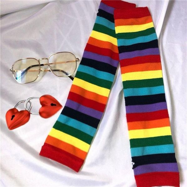 

five fingers gloves nicemix rainbow striped summer korean elegant stylesleeves sunscreen female students sleeves selling, Blue;gray