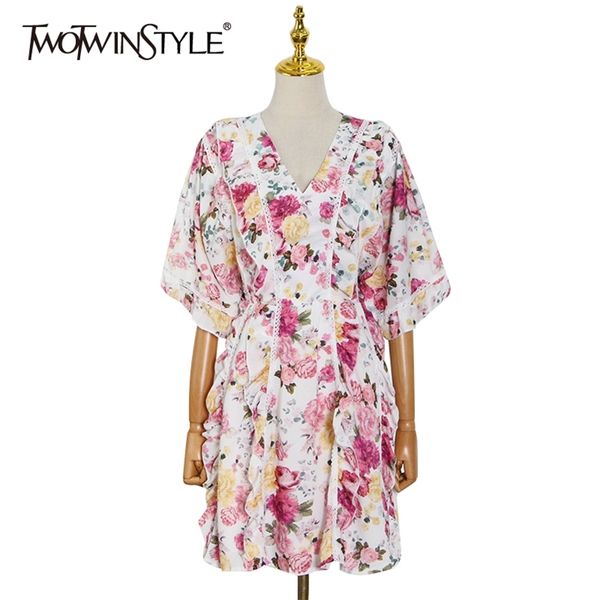 

vintage print ruffle dress for women v neck flare short sleeve high waist a line mini dresses female summer stylish 210520, Black;gray