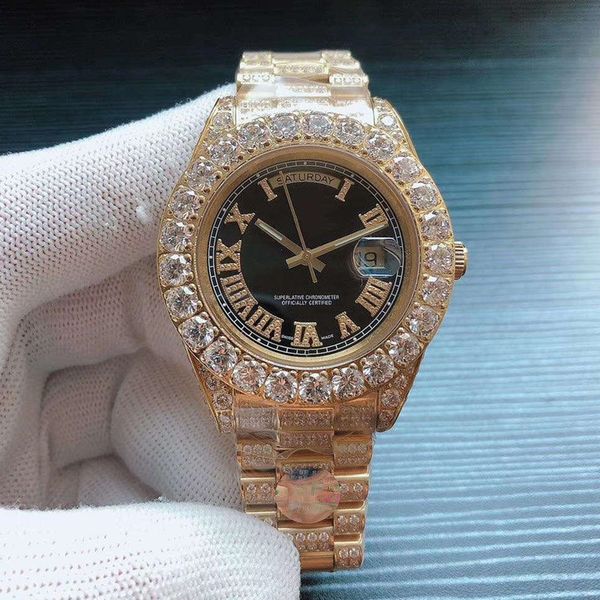 

luxury mens watches diamond dual calendar 18k gold stainless steel sapphire glass automatic movement watch 45mm, Slivery;brown