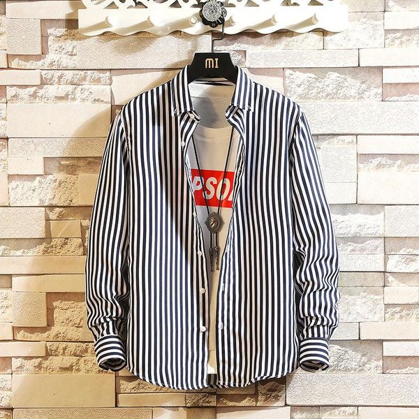 

men's casual shirts autumn long sleeve shirt korean slim trend stripe youth versatile inch coat, White;black