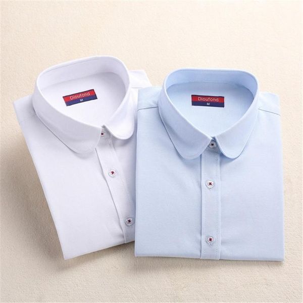 

women's blouses & shirts dioufond women white long sleeve oxford casual school wear cotton blouse ladies office student blusas plus si