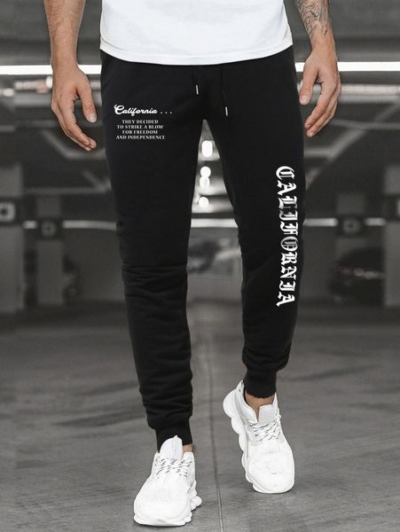 

men slogan graphic drawstring waist sweatpants i0ns#, Black