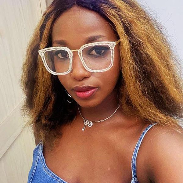 

sunglasses clear lens glasses women square oversized bling rhinestone eyeglasses for ladies luxury vintage gafas de sol mujer, White;black