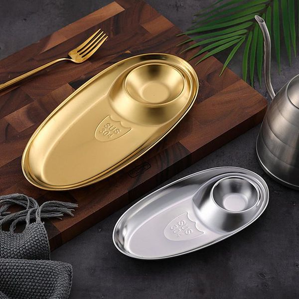 

dishes & plates 304 stainless steel snack plate grid oval sauce western fries fried chicken salad dessert kitchen tableware