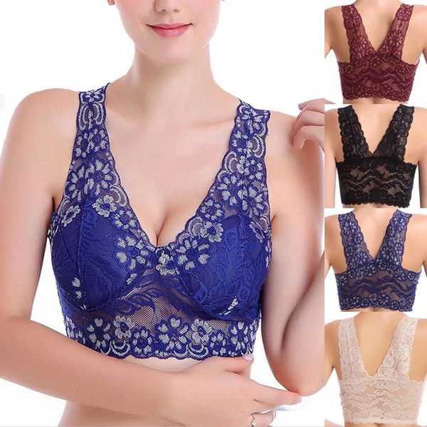 

bras 2021 women black red push up wireless light padded lace bra plus size bralette underwear lingerie -4xl, Red;black