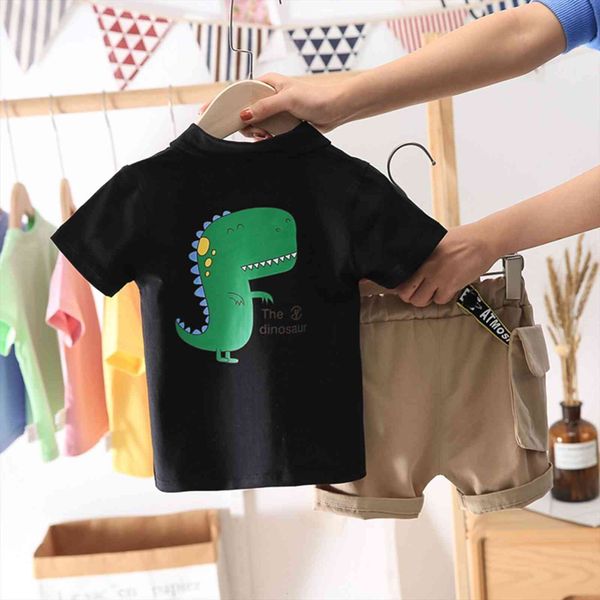 

0 4y summer toddler baby boys clothes sets fashion dinosaur print short sleeve t shirts pocket shorts, White