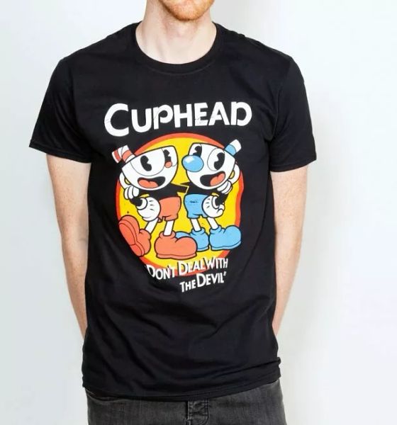 

official men's black cuphead t-shirt, White;black