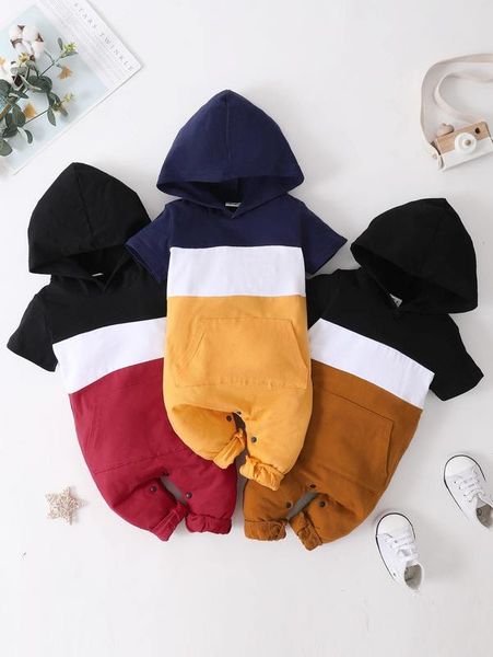 

baby 1 group color blocked hooded t-shirt jumpsuit she, Blue
