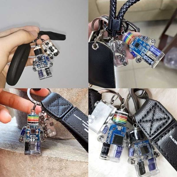 Blocos de Construção Geométricos Robô Chaveiro Punk Couro Corda Brinquedo Chaveiros Motocicleta Carro Backpack Presente Homens Mulheres Pingente Keyring H0915