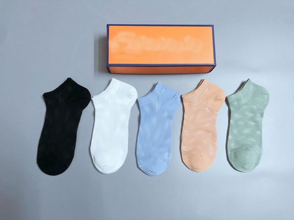 

5pairs/box men women boat socks candy l letter fashion breathable ankle sock cotton 5 different colors with box, Black