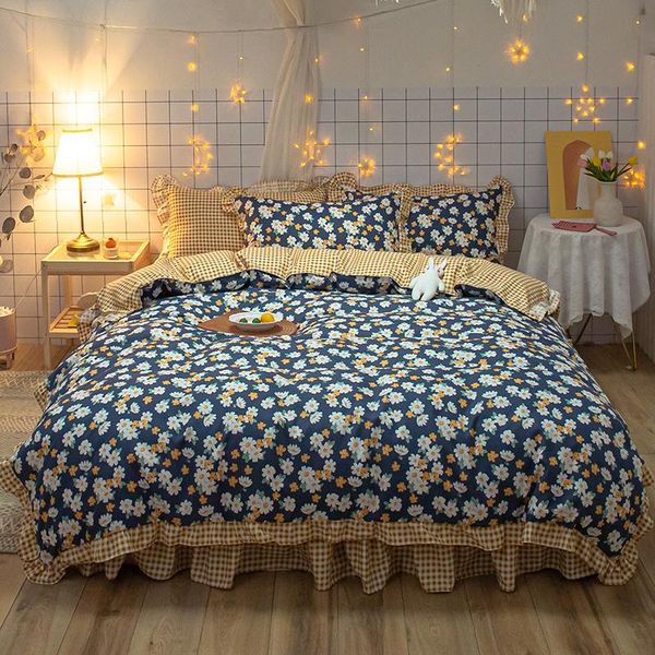 

bedding sets blue princess bedclothes kids duvet cover set romantic lace girls quilts  full twin flowers korean