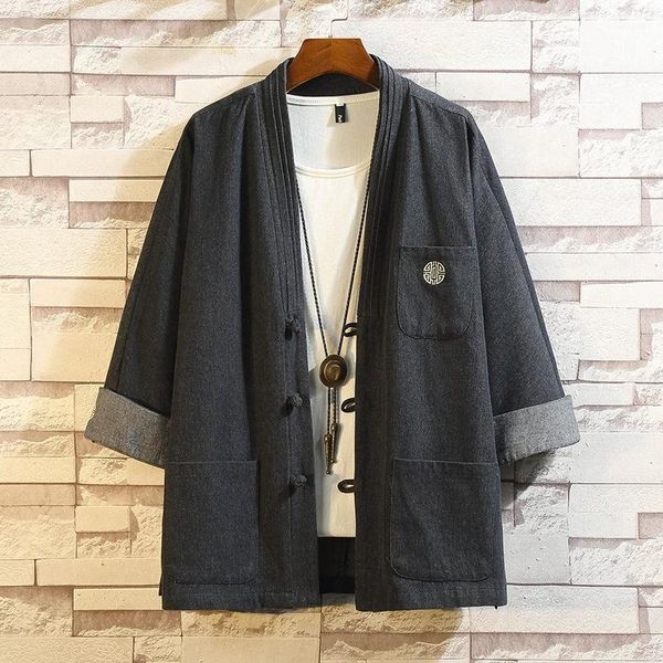 

ethnic clothing japanese style kimono haori samurai robes gown chinese hanfu cardigan jackets fashion retro qipao denim coats casual bl, Red