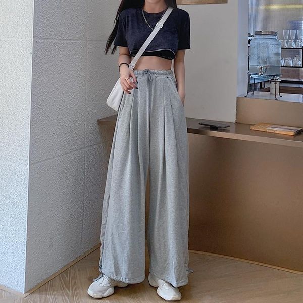 

women's pants & capris korean style wide leg pant women summer fashion 2021 gray sweatpants high waist street loose casual solid jogger, Black;white