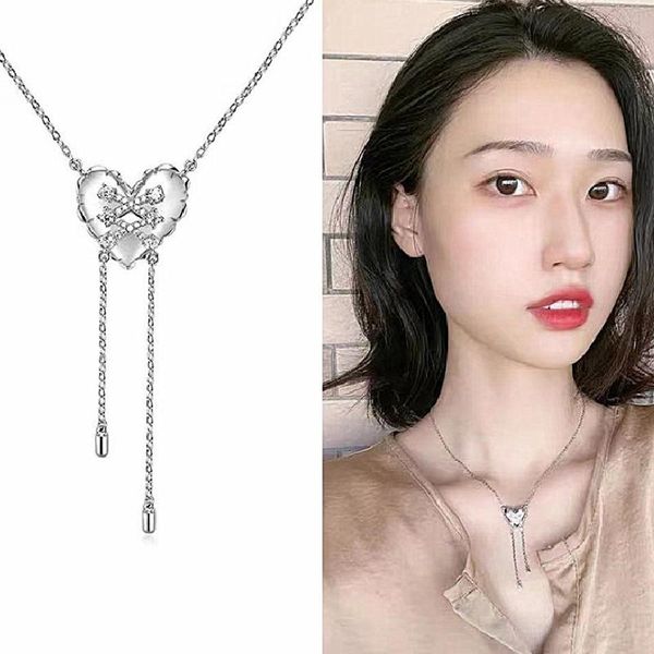 

chains copper plated micro inlaid zircon exquisite knot cross love tassel neck chain short cool hip-hop necklace clavicle, Silver