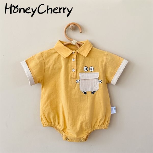

summer boy baby splicing short - sleeved jumpsuit sea style clothes climbing suit bodysuits 210702, Blue