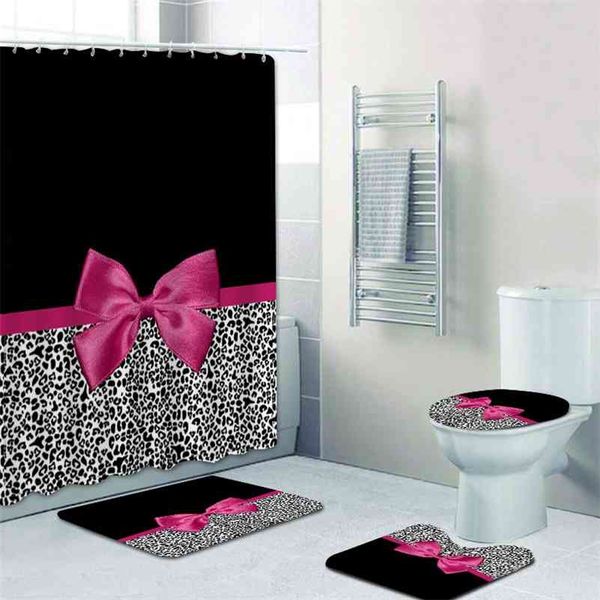 Джирско розовая лента леопардовый печать для душа и ванны набор современных гепардов леопардовые ванны для ванной комнаты декор дома 210402