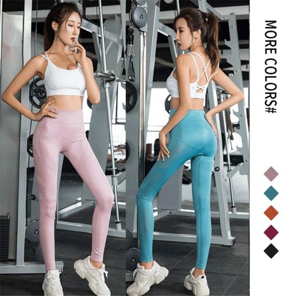 

yoga outfits women seamless gym leggings high waist hollow out push up running tight sport pants fitness, White;red