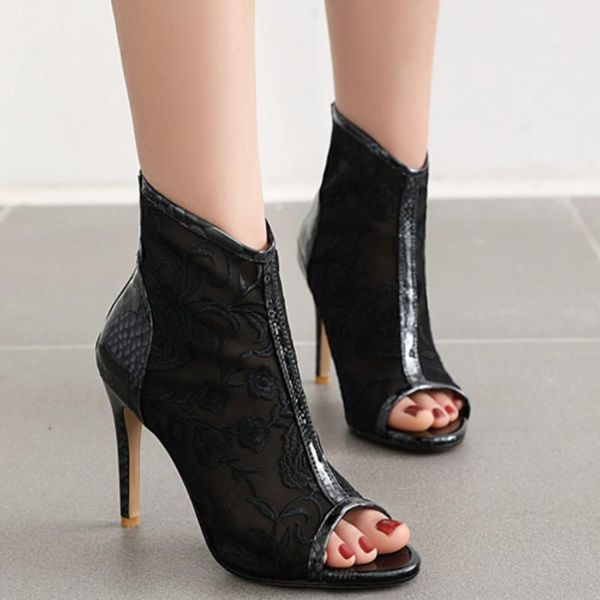 

boots fanyuan women summer ankle zipper patchwork shoes fashion daily outdoor party female footwear size 33-46, Black