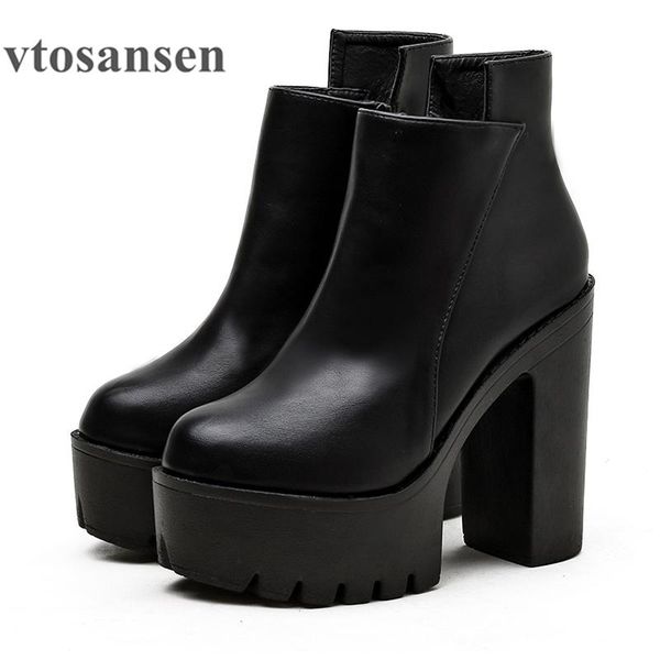 

boots shoes high heel women woman chunky ankle with zipper black soft leather platform for party night club