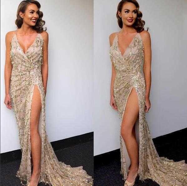 

luxury evening party dresses 2021 women's v-neck open back split sling gold sequin long skirt summer, Black