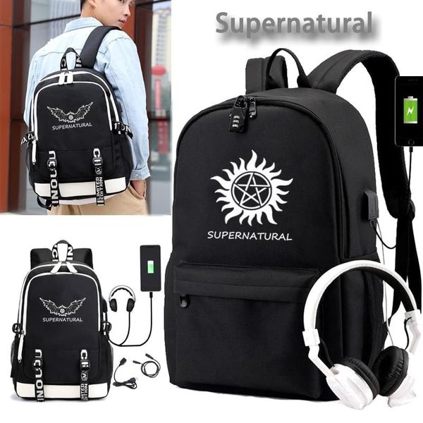 

backpack supernatural style school teenagers usb charging for students black shoulder backpacks waterproof boys girls bag