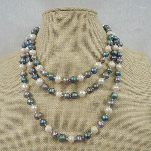 

chains 100% nature fresh-water pearl long necklace1, Silver