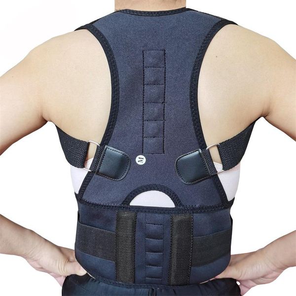 

adjustable magnets back support posture corrector women men's corset therapy brace belt xxl wrist, Black;red
