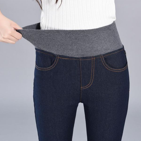 

women's jeans a fan lang fleece woman 2021 high waist winter warm women denim pencil pants femme plus velvet skinny trousers, Blue