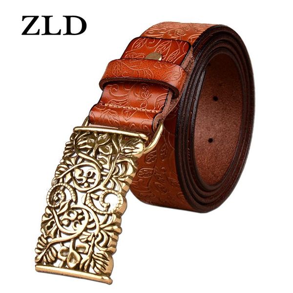 

belts zld for women genuine leather belt fashion embossed leisure dress jeans wild waistband gifts, Black;brown