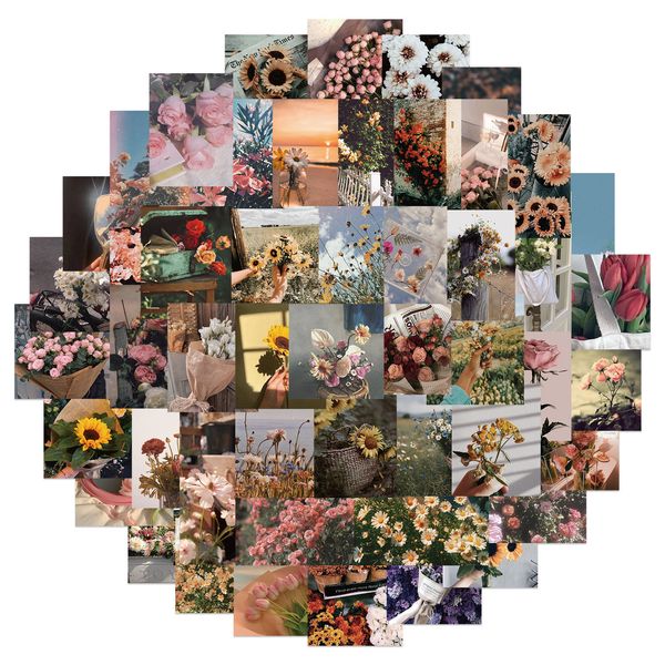 

52pcs literary style vintage flowers stickers non-random for car bike luggage sticker lapskateboard motor water bottle snowboard wall decals