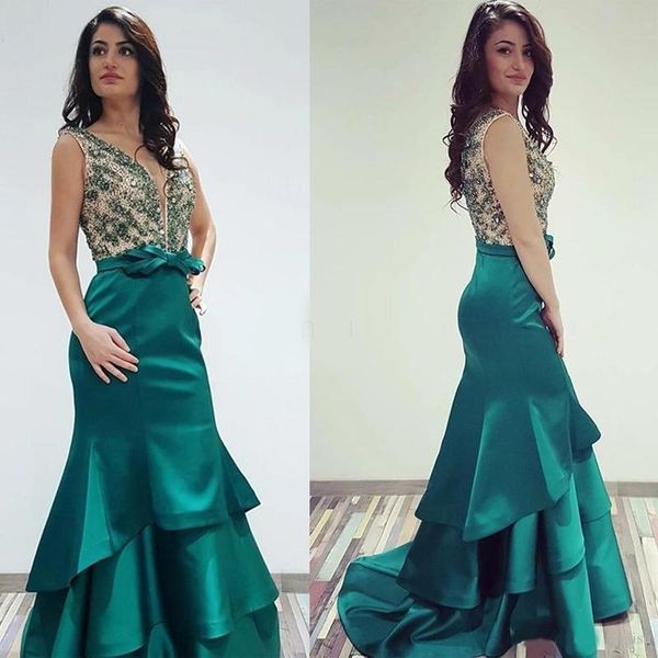 

party dresses crystal mermaid evening deep v neck backless tiered sweep train beads long formal prom gowns vestidos de, White;black