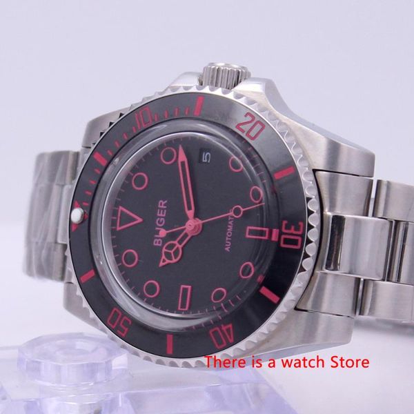 

bliger 40mm automatic mechanical men watch sapphire crystal luminous waterproof calendar wristwatch wristwatches, Slivery;brown