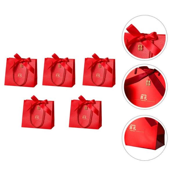 

gift wrap 5pcs candy storage bag portable wrapping bags wedding packaging (red)