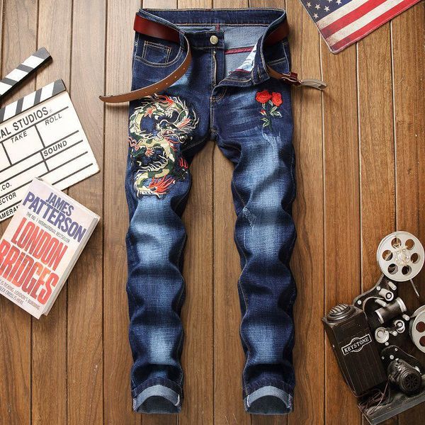 

arrivals men's fashion jeans causal washed trousers slim straight denim pants, Blue