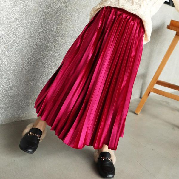 

skirts fashion 2021 cute velvet child skirt kids pleated smooth toddlers philabeg children baby girls long, Blue