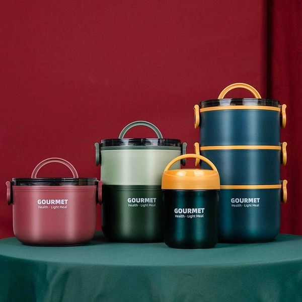 

dinnerware sets round stainless steel insulated lunch box student school multi-layer storage breakfast container