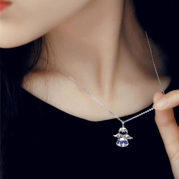 

pendant necklaces fashion women necklace creative lovely crystal angel silver color chain for girlfriend jewelry gift