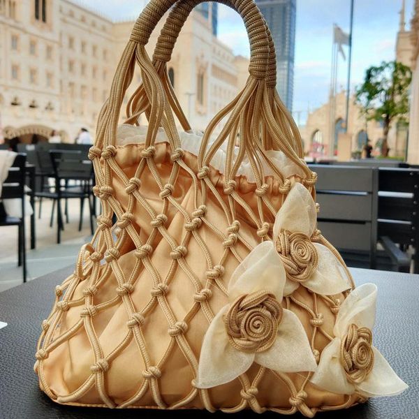 

evening bags bag for women 2021 fashion weave flower one shoulder ladies designer nylon handbags sac de luxe femme marque
