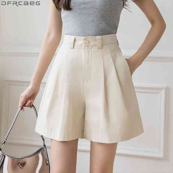 

summer womens shorts beige black loose wide leg shorts female high waist a-line harem short pants bermuda femme, White;black