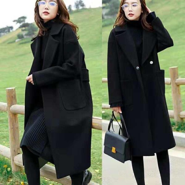 

women's wool & blends cmaz autumn and winter clothing large size double cotton woolen coat female fat mm22, Black